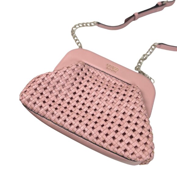 GUESS Women’s Sicilia Frame Clutch – Pink Woven Crossbody/Shoulder Bag - Picture 3 of 5